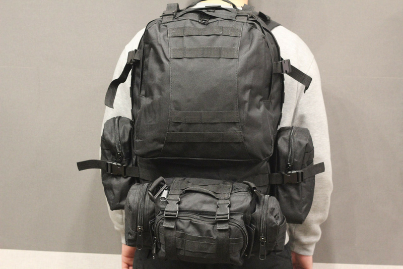 Тактический Штурмовой Военный Рюкзак с подсумками на 50-60 литров Black (1004 черный), photo number 9
