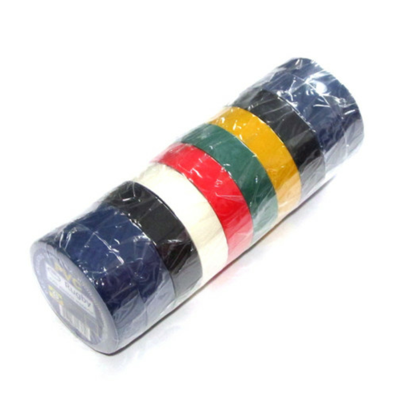 Изолента ПВХ RUGBY 10м цветная ассорти (упаковка 10 шт)