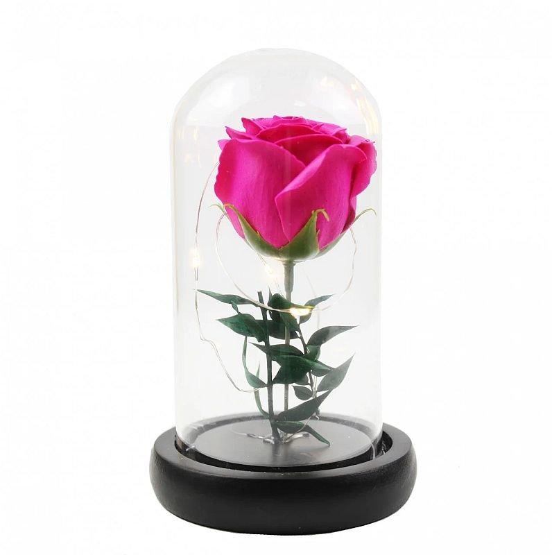 Роза в стеклянной колбе 17 см с подсветкой розовая, фото №2