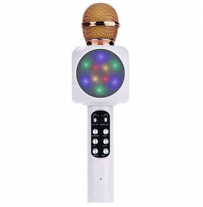 Беспроводной микрофон караоке с динамиком и цветомузыкой Ws-1816, white, фото №2
