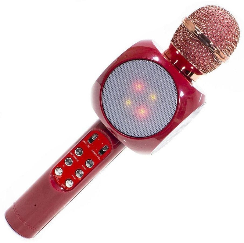 Беспроводной микрофон караоке с динамиком и цветомузыкой Ws-1816, red, фото №2