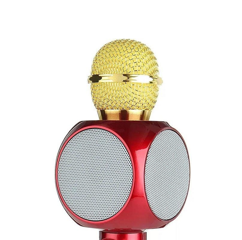 Беспроводной микрофон караоке с динамиком и цветомузыкой Ws-1816, red, фото №3
