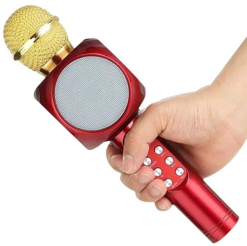 Беспроводной микрофон караоке с динамиком и цветомузыкой Ws-1816, red, фото №4