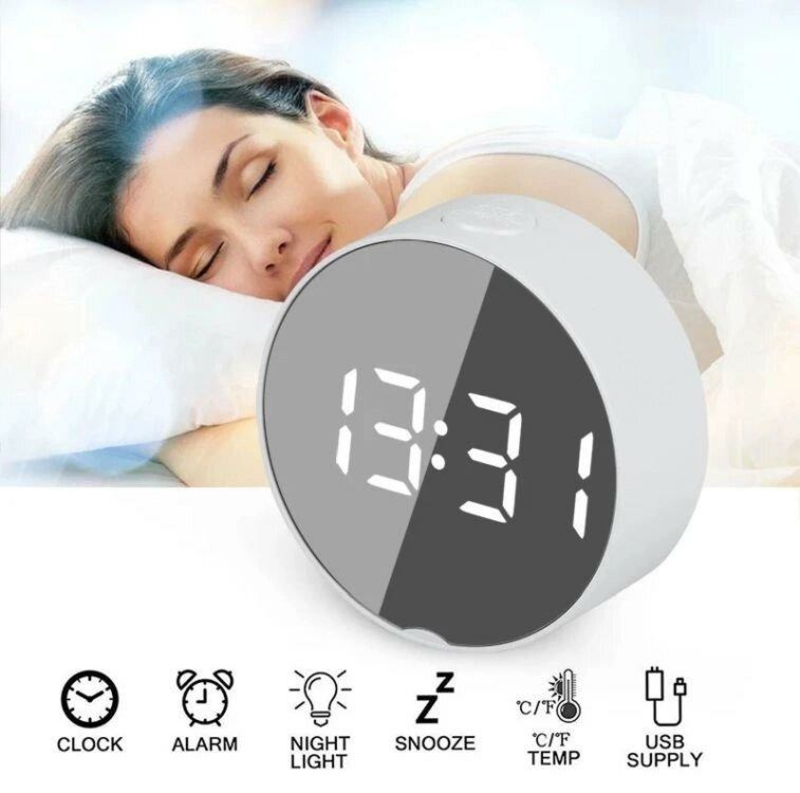 Зеркальные Led часы Dt-6505 white с будильником и термометром, numer zdjęcia 2
