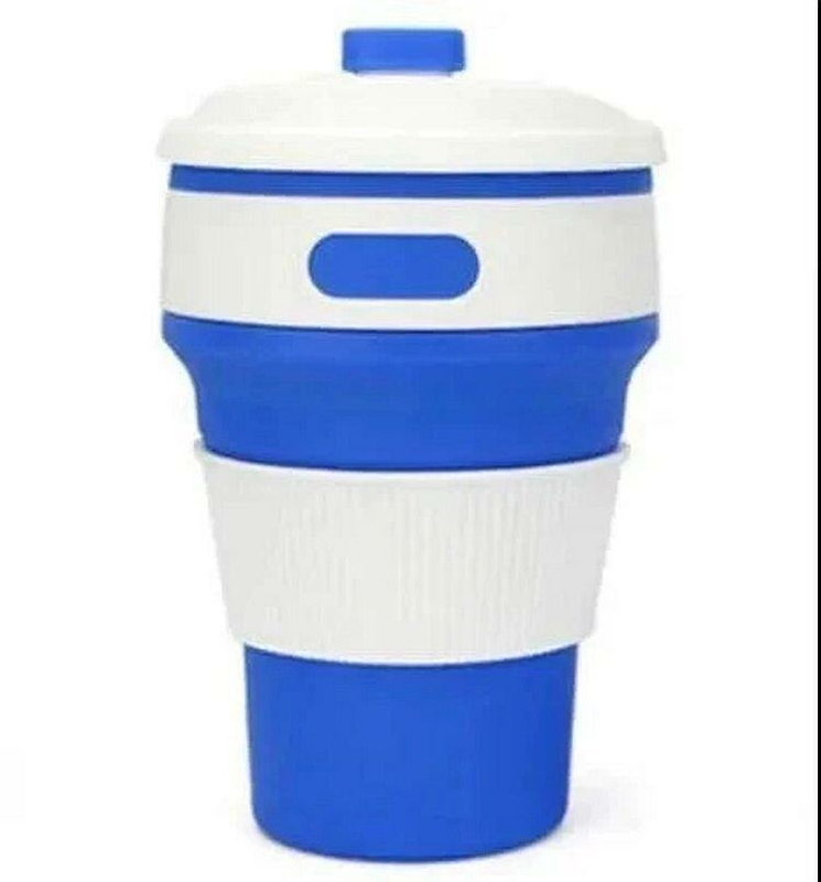 Складная силиконовая чашка стакан с крышкой и поилкой Collapsible blue 350 мл, фото №2