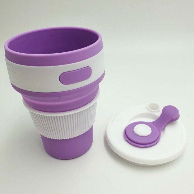 Складная силиконовая чашка стакан с крышкой и поилкой Collapsible purple 350 мл, фото №3