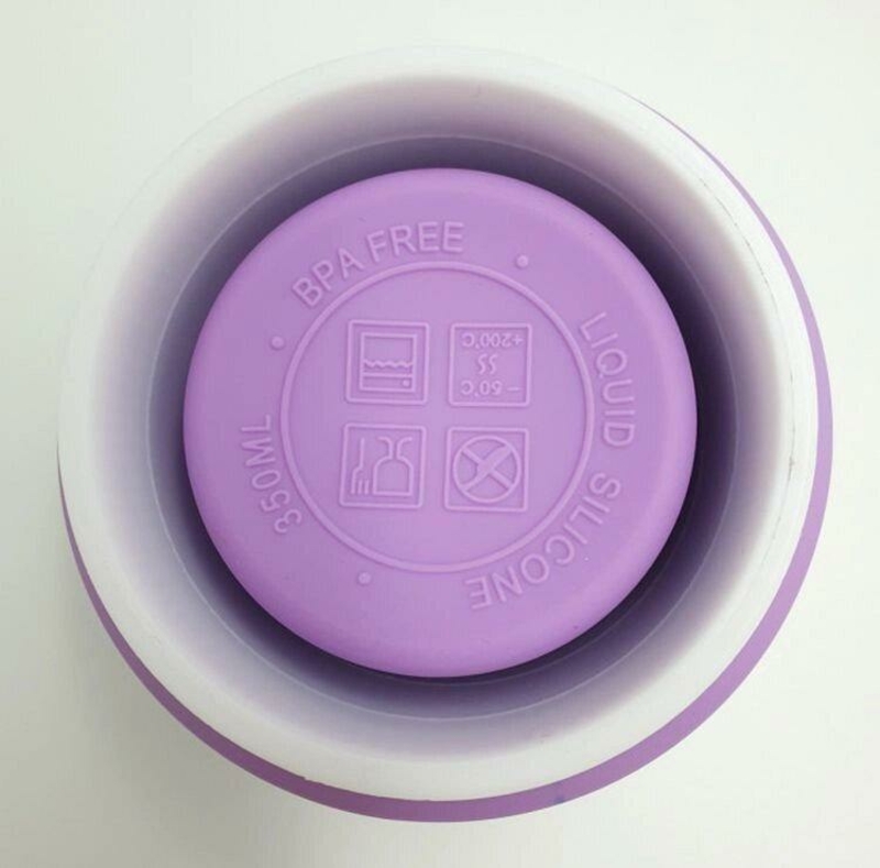 Складная силиконовая чашка стакан с крышкой и поилкой Collapsible purple 350 мл, photo number 6