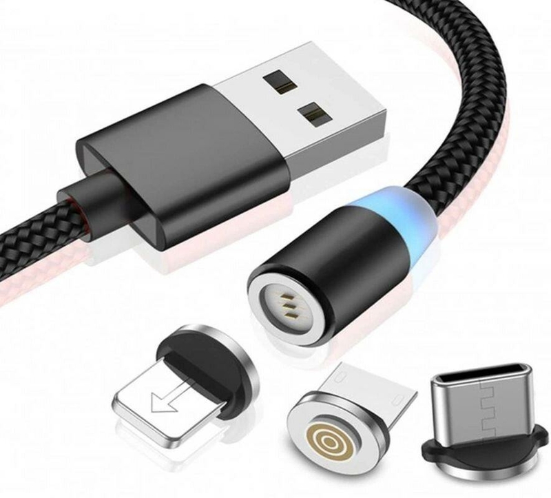 3 в 1 Магнитный кабель USB - Lightning для Apple, Micro Usb, Type-C с подсветкой, фото №2
