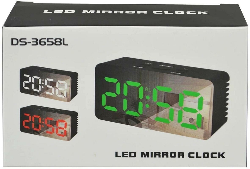 Зеркальные Led часы Ds-3658l black с будильником и термометром, фото №6