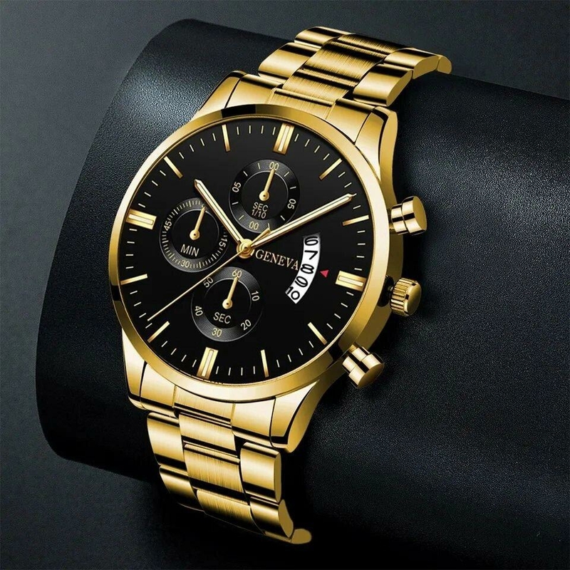 Мужские наручные часы Geneva, gold black, фото №3