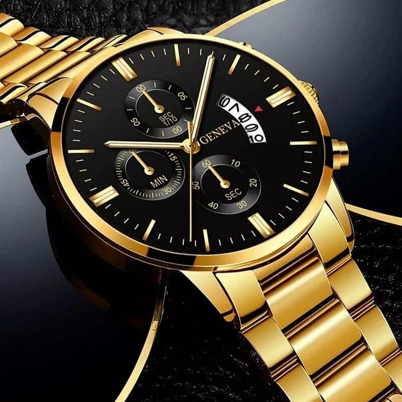 Мужские наручные часы Geneva, gold black, фото №4