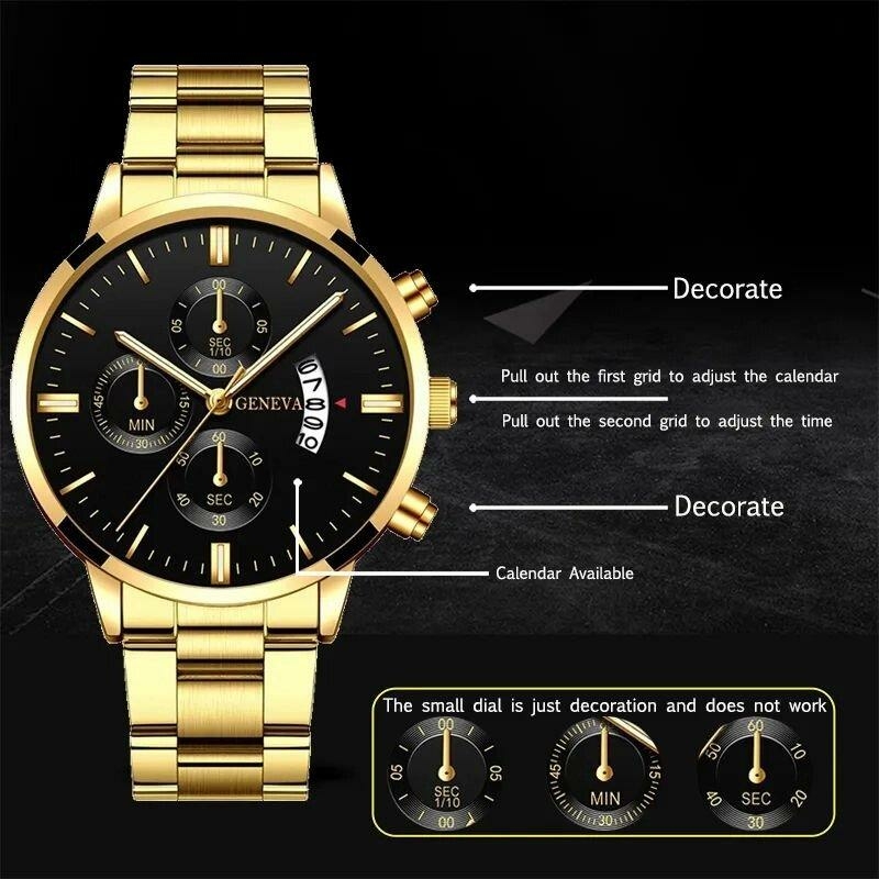 Мужские наручные часы Geneva, gold black, фото №5