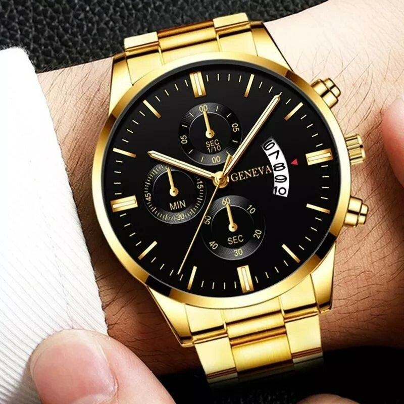 Мужские наручные часы Geneva, gold black, фото №6