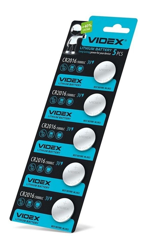 Батарейка литиевая Videx Cr 2016, 5 штук  в блистере