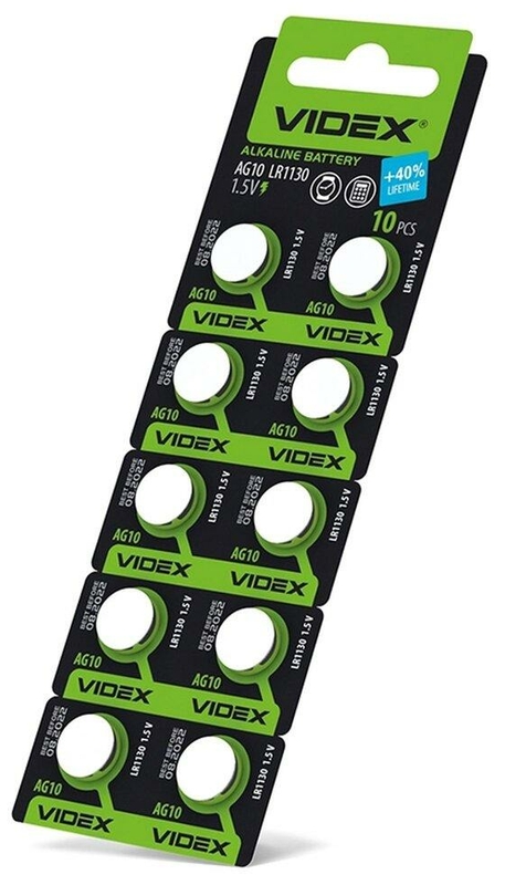 Батарейка щелочная часовая Videx Ag10, Lr1130 1,5v (10 шт в блистере)