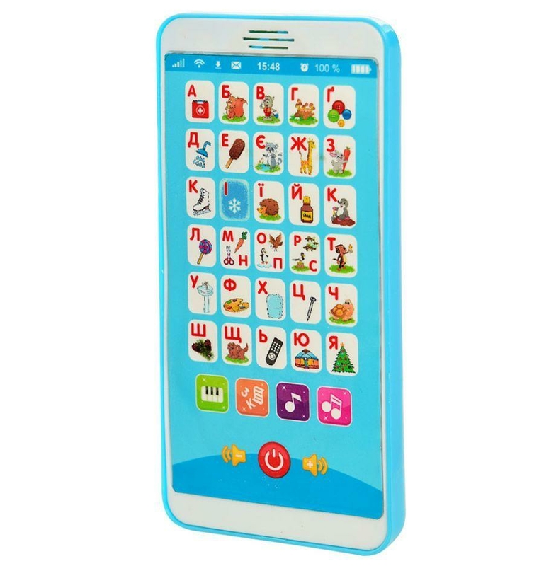 Детский телефон, смартфончик Цікавий алфавіт, M3674 на украинском языке, голубой