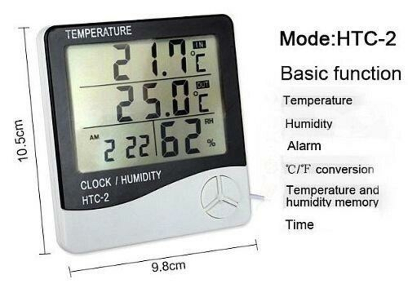 Цифровой термометр гигрометр Htc-2 с выносным датчиком температуры, фото №3