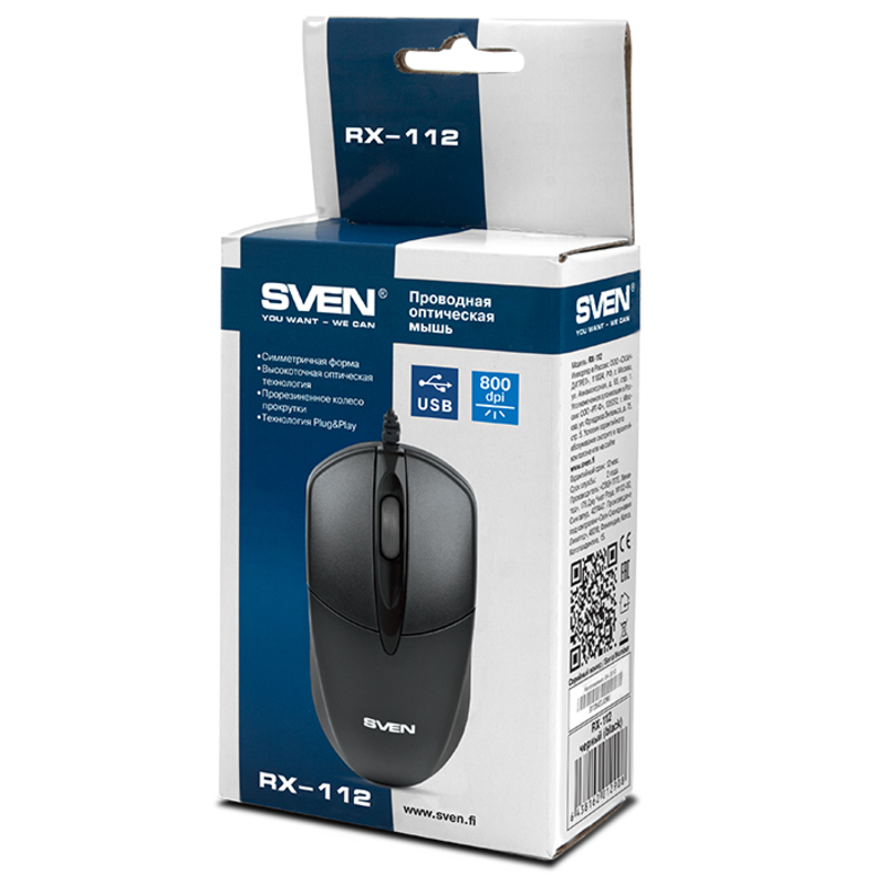 Мышка SVEN RX-112 USB черная, фото №3
