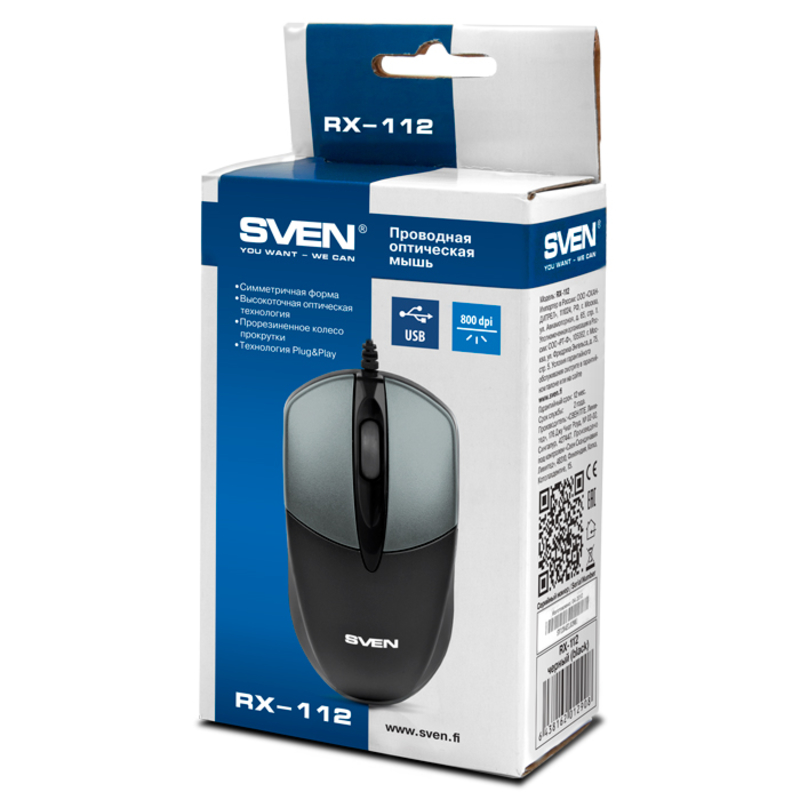 Мышка SVEN RX-112 USB серая, фото №6
