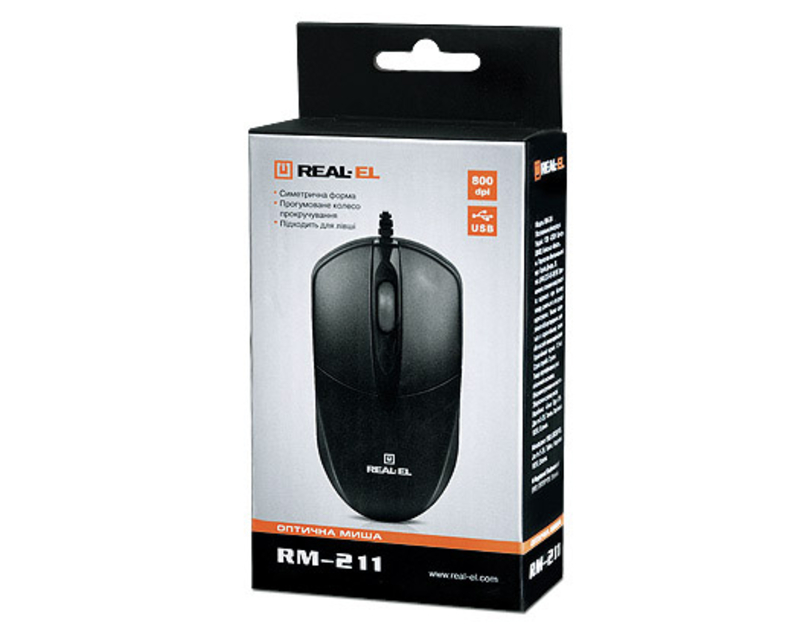 Мышка REAL-EL RM-211 USB черная, фото №3