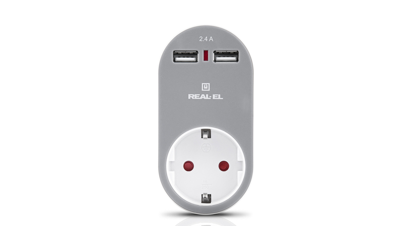 Зарядний USB-пристрій з розеткою REAL-EL CS-20 біло-сірий, фото №5