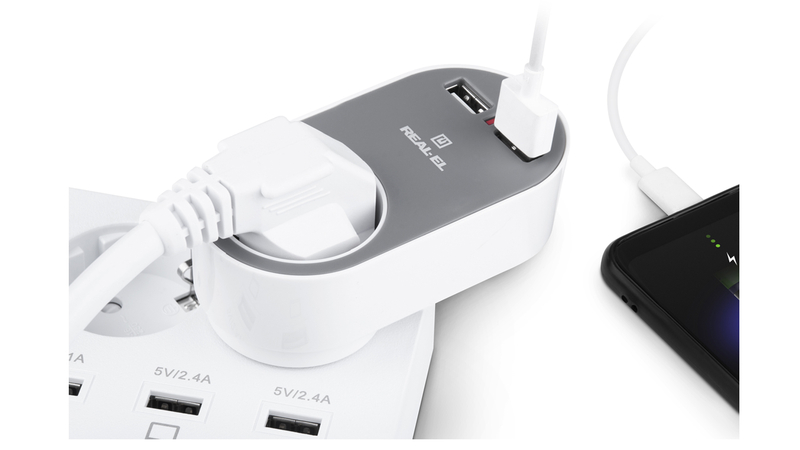 Зарядний USB-пристрій з розеткою REAL-EL CS-20 біло-сірий, фото №7