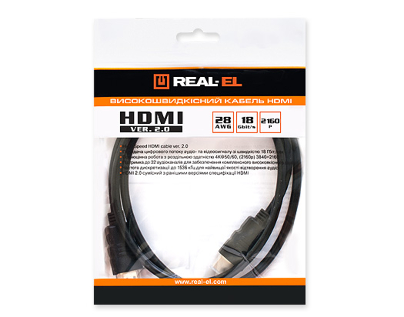 Кабель REAL-EL HDMI VER. 2.0 M-M 1М чорний, фото №3