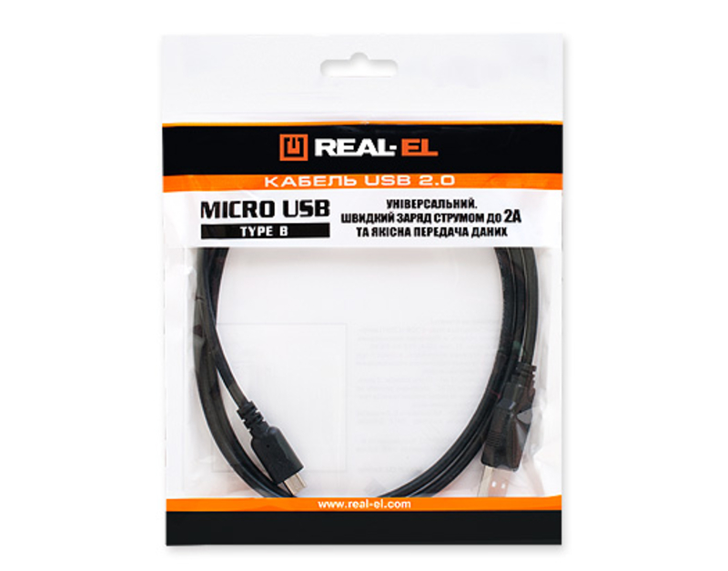 Кабель REAL-EL USB2.0 microUSB type B 0.5m черный, фото №3