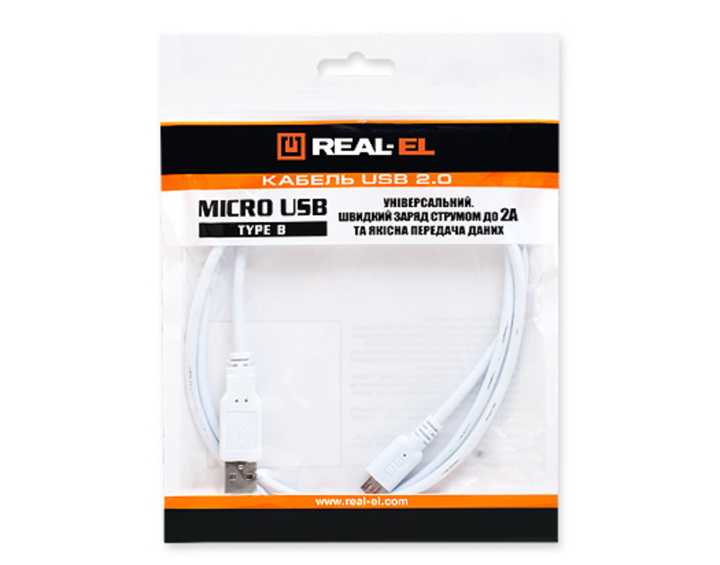 Кабель REAL-EL USB2.0 microUSB type B 0.5m белый, фото №4