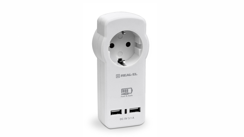 Зарядний USB-пристрій з розеткою REAL-EL CS-30 білий, фото №2