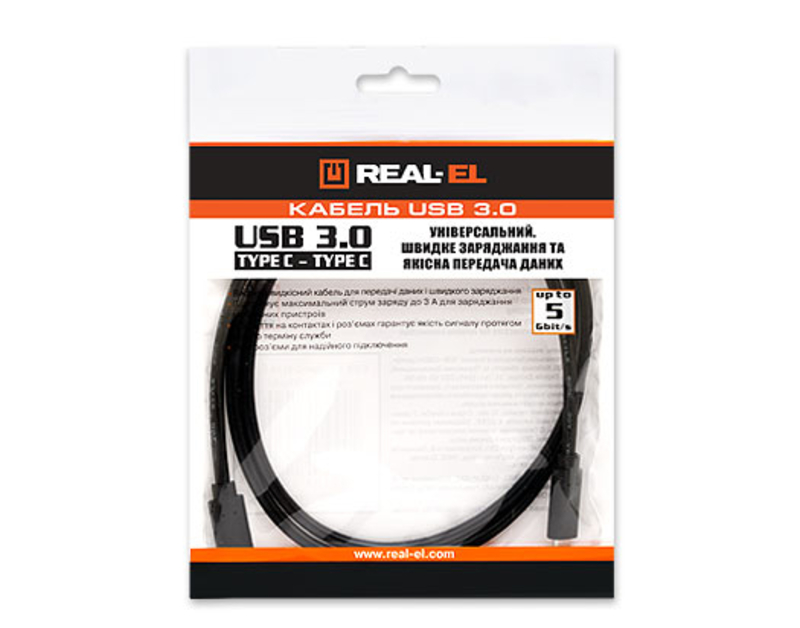 Кабель REAL-EL USB3.0 Type C-Type C 1m чорний, фото №3