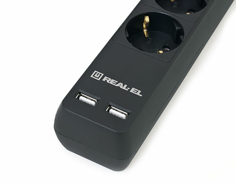 Filtr-listwa REAL-EL RS-6 PROTECT USB 1.8 m czarny, numer zdjęcia 7