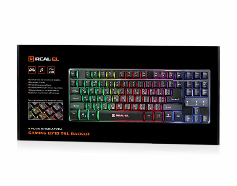 Клавіатура REAL-EL Gaming 8710 TKL Backlit USB ігрова з підсвічуванням, numer zdjęcia 3