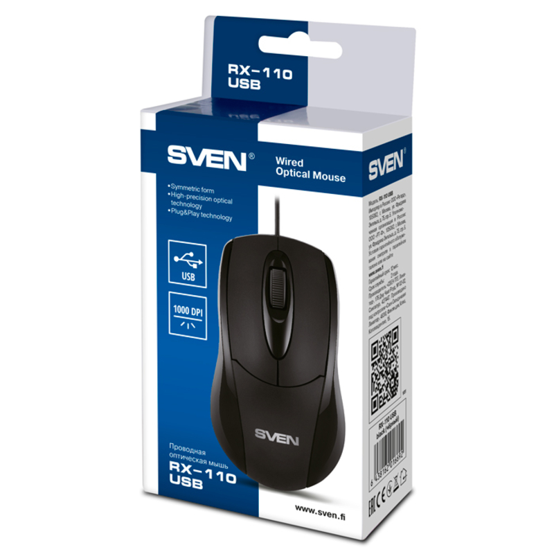 Мышка SVEN RX-110 USB черная, фото №3