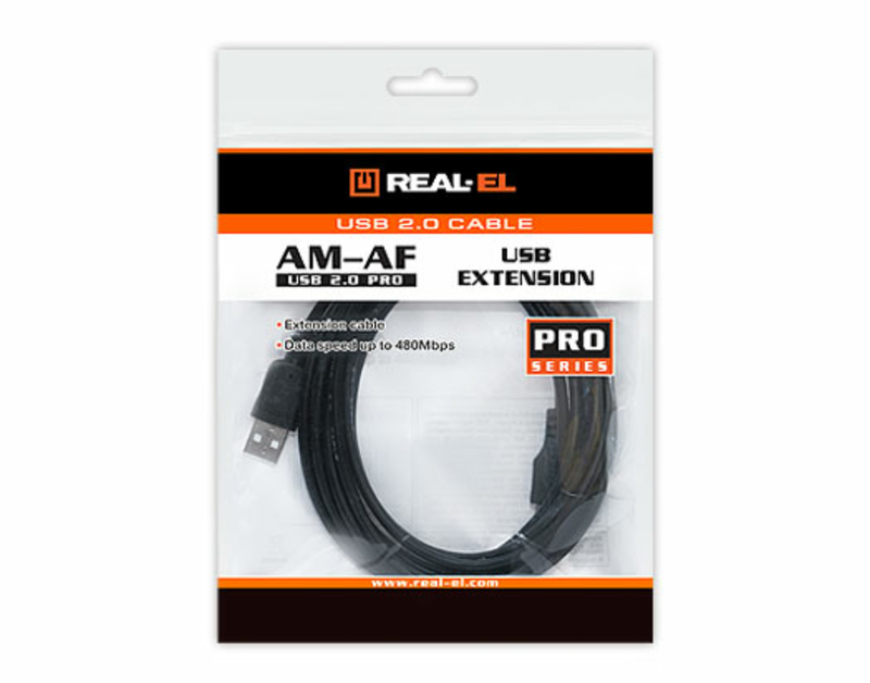 Кабель REAL-EL USB 2.0 Pro AM-AF (удлинитель) 2m черный, фото №3