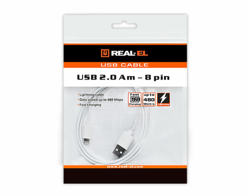 Кабель REAL-EL USB 2.0 AM-8pin 1m білий, фото №3