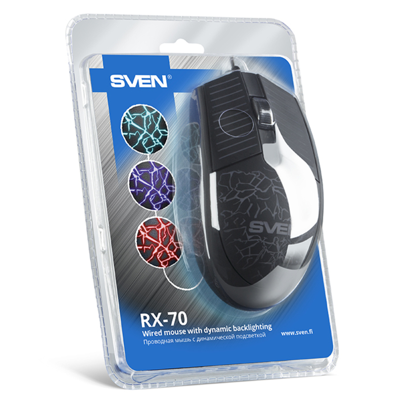 Мышка SVEN RX-70 USB черная с подсветкой, фото №3