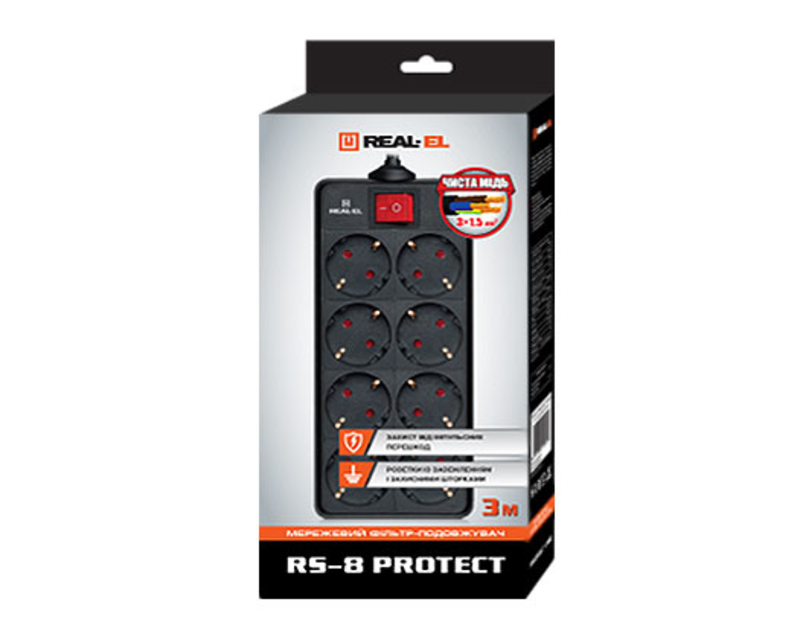Filtr-listwa REAL-EL RS-8 PROTECT 3m czarny obniżka cen, numer zdjęcia 8