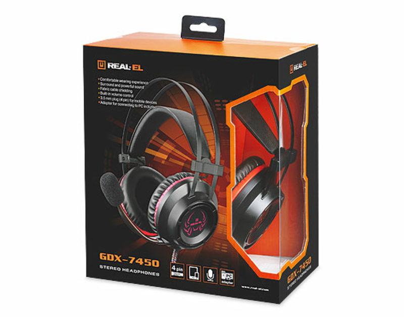 Навушники REAL-EL GDX-7450 з підсвічуванням ігрові з мікрофоном 4pin + PC, фото №3