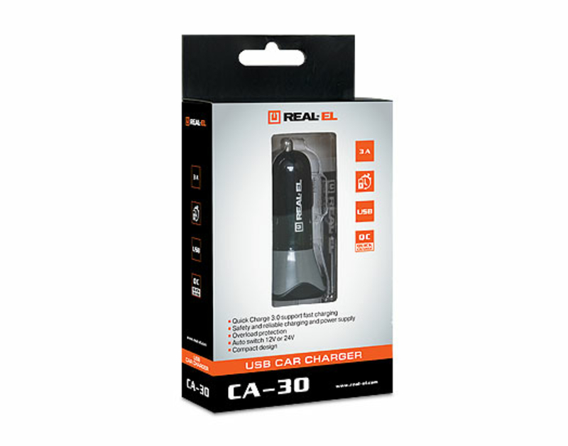 Зарядний пристрій REAL-EL CA-30 USB автомобільний Quick Charge 3, photo number 3