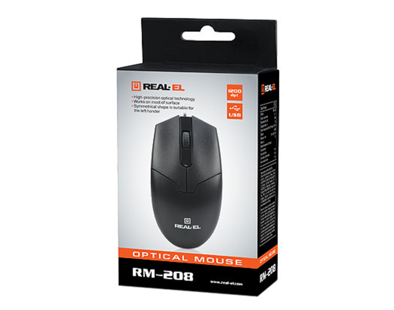Мышка REAL-EL RM-208 USB черная, фото №4