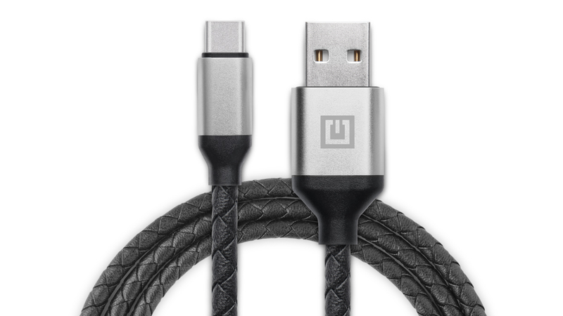 Кабель REAL-EL Premium USB A - Type C Leather 1m чорний-срібло, numer zdjęcia 2