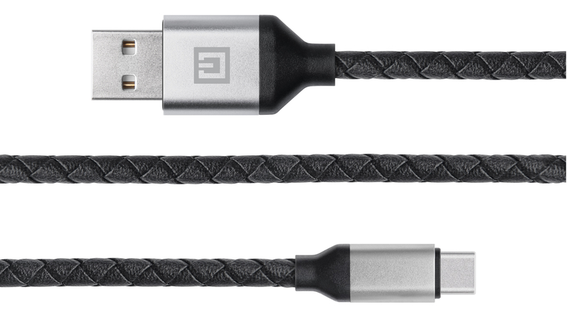 Кабель REAL-EL Premium USB A - Type C Leather 1m чорний-срібло, фото №5