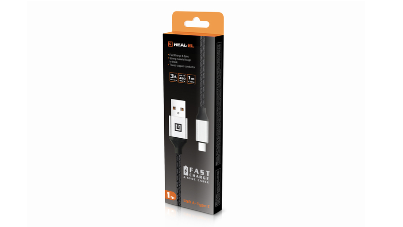 Кабель REAL-EL Premium USB A - Type C Leather 1m чорний-срібло, numer zdjęcia 9