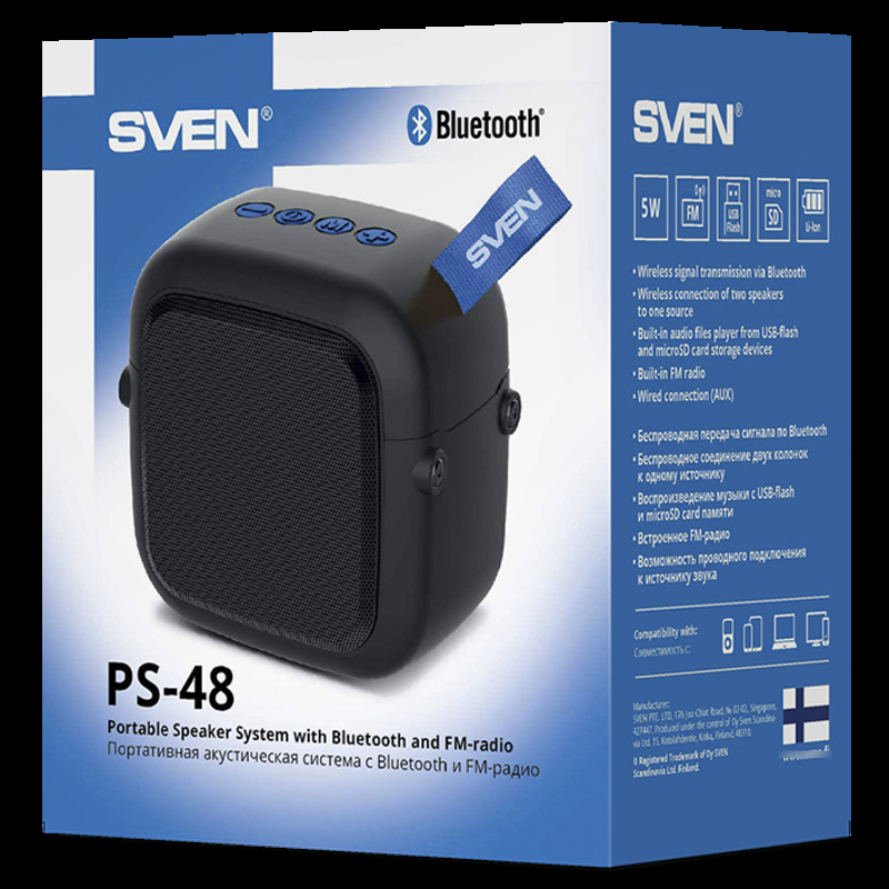 Колонка SVEN PS-48 Black (5 Вт, TWS, Bluetooth, FM, USB, microSD, 500мА*ч), photo number 9