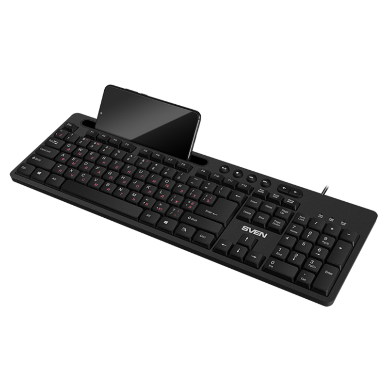 Клавиатура SVEN KB-S302 USB черная с подставкой для смартфона, фото №2