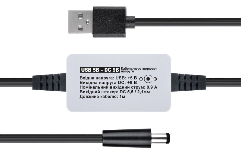 Кабель REAL-EL PWR USB AM DC 5,5/2,1 9v 1m питание 9 вольт от USB, photo number 3