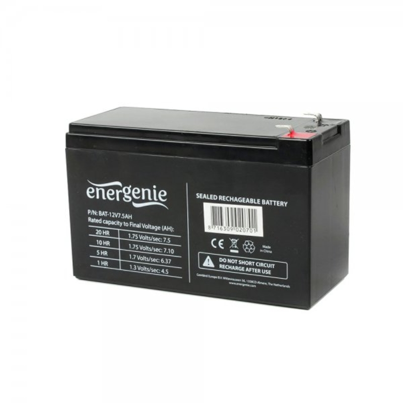 Акумуляторна батарея EnerGenie BAT-12V7.5AH, 12В 7.5Aч