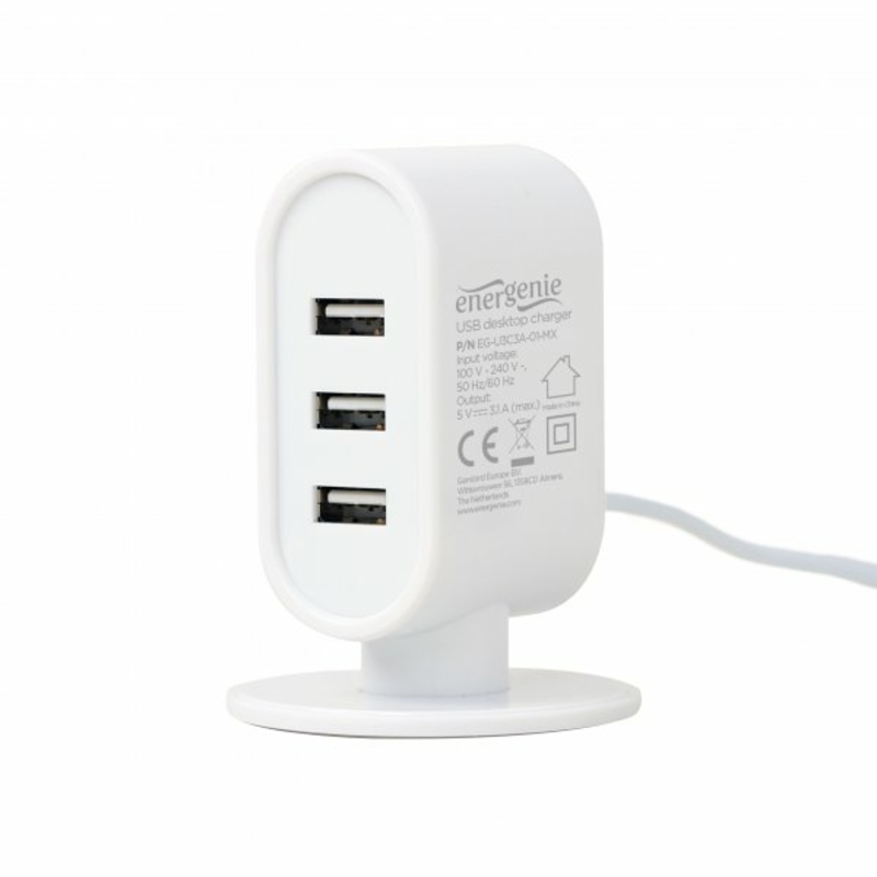Зарядний пристрій Energenie EG-U3C3A-01-MX настільний білий  3 USB, 3.1 A, фото №2