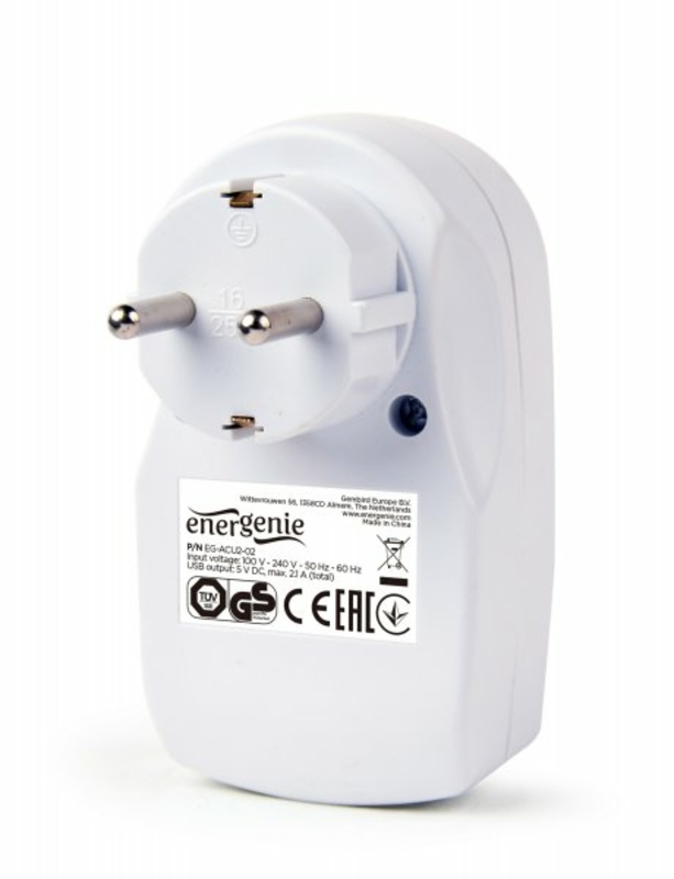 Зарядний пристрій Energenie EG-ACU2-02 на  2 USB по 2.1 A з наскрізною розеткою, numer zdjęcia 3